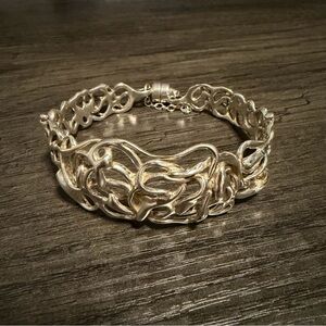 Designer Hagit Gorali HG Sterling Silver Chunky Abstract Cuff Bracelet Womens